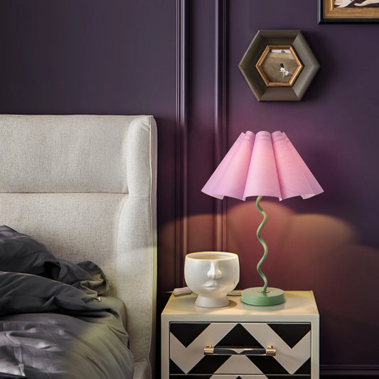 Funky Pleated Table Lamp With Iron Frame Nightstand Living Room Decor Incandescent
