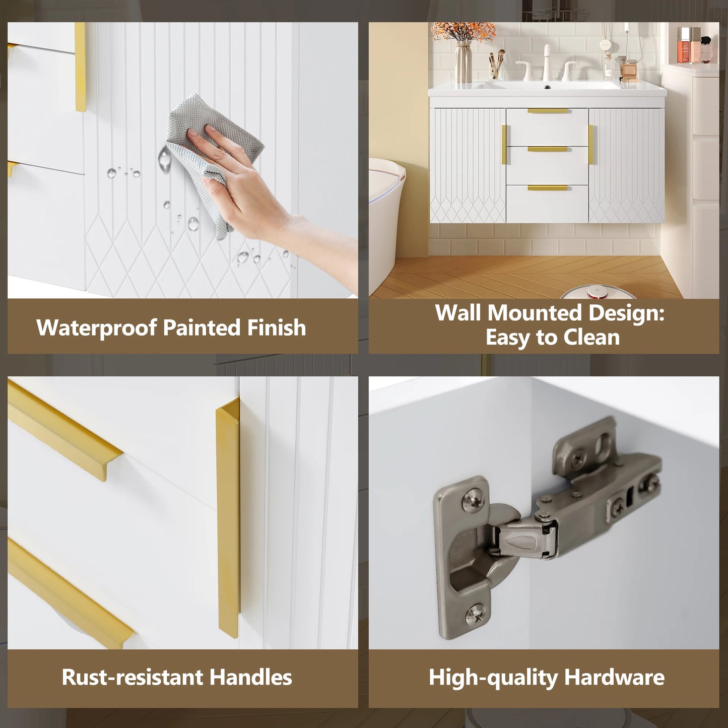 SH.KL 36'' Wall Mounted Bathroom Vanity, Bathroom Floating Vanity with Sink Combo, Storage Cabinet with 2 Drawers, Metal Handles