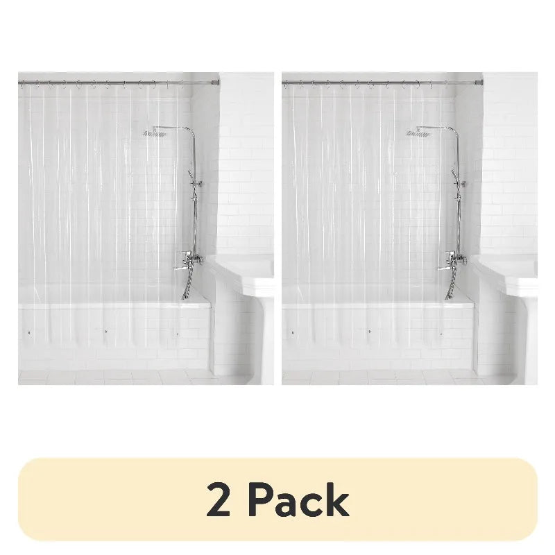 Lightweight PEVA Shower Curtain Liner 2 Pack Clear Magnetic Bottom Reinforced Buttonhole Top