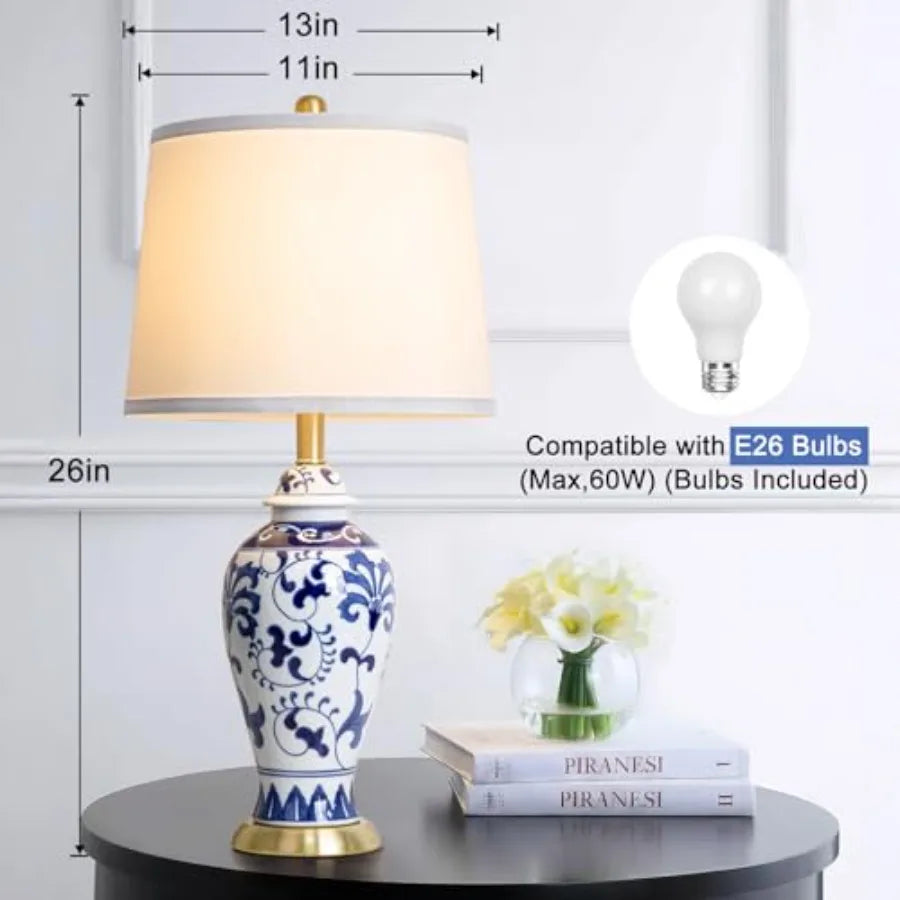 Traditional Chinoiserie Ceramic Solar Garden Table Lamp
