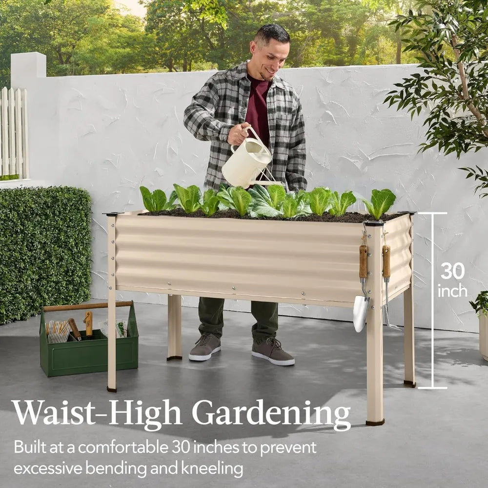 Galvanized Elevated Flower Bed Planter For Raised Garden Beds Ergonomic Gardening