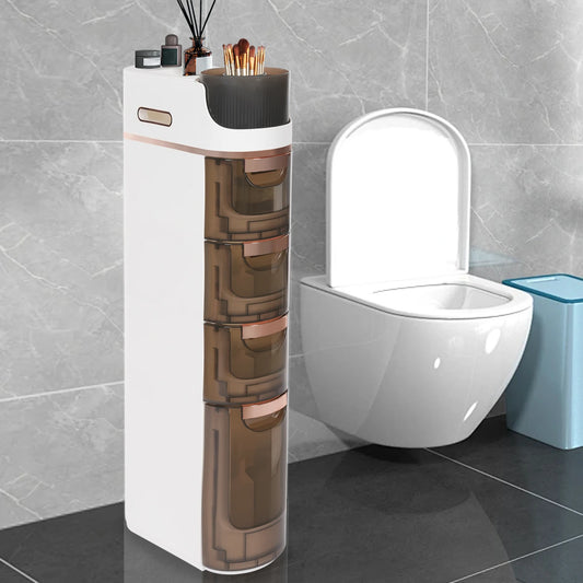 4-Drawer Slim Bathroom Storage Cart Mobile Freestanding PP Organizer White Tawny for Home Office Dorm