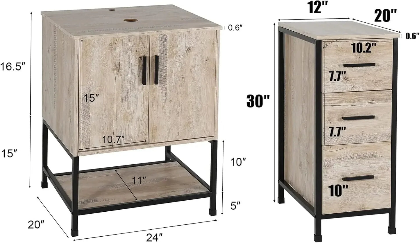 [Free Shipping!]36" Bathroom Vanity Sink Combo Modern Metal Stand Cabinet W/Bottom Shelf & Storage Side Cabinet Blue Boat Vessel