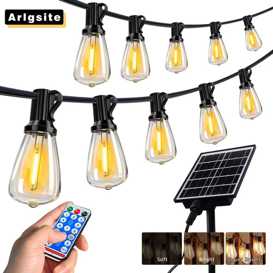 ARLGSITE Solar Outdoor String Lights IP65 Waterproof Remote Dimmable Timing