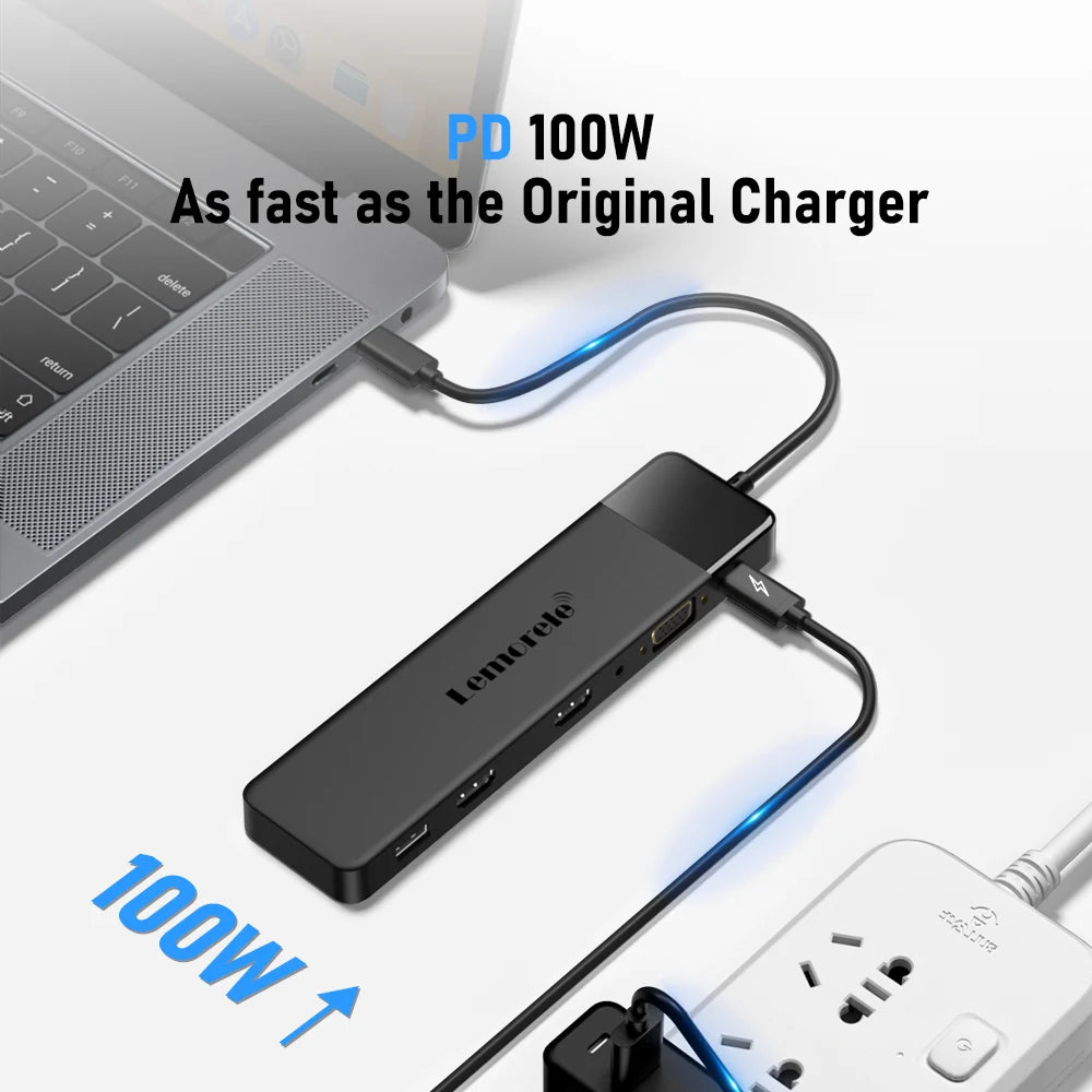Lemorele 13 In 1 USB C Hub With PD100W Dock Dual HDMI 4K 30Hz And VGA For Triple Display On Compatible Laptops