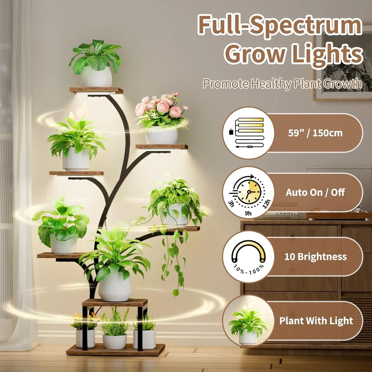 7 Tier Indoor Plant Stand With Grow Lights Corner Shelf For Home And Patio Durable