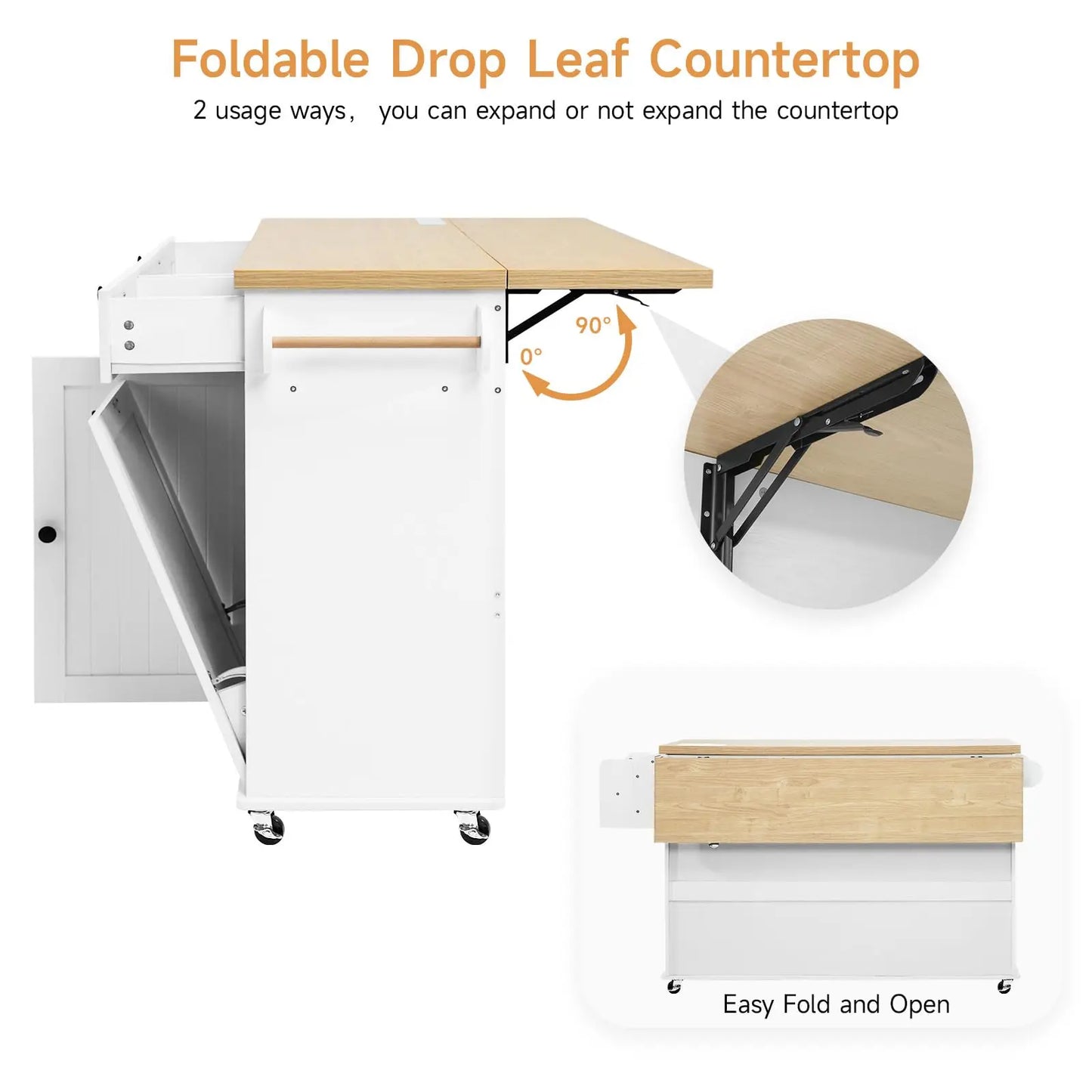 ONBRILL Mobile Kitchen Island Cart With Power Outlet SpiceRackWithTowelRackAndStorageDrawer