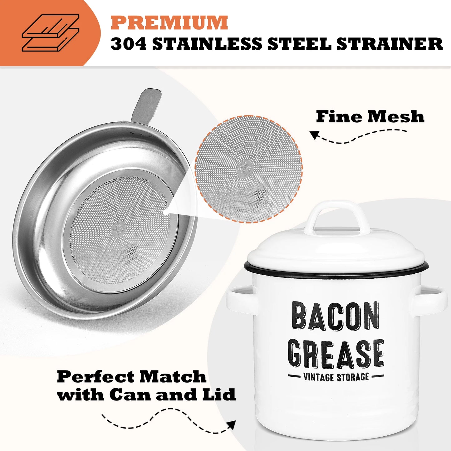 Bacon Grease Container With Built In Strainer And Lid For Mess Free Oil Storage And Reuse