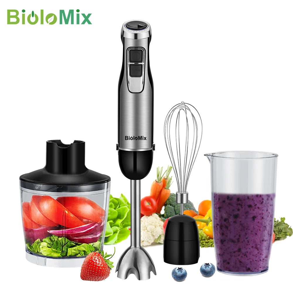 Biolomix 1200W 4 In 1 Immersion Hand Blender With Chopper And Whisk Attachments For Smoothies And Sauces
