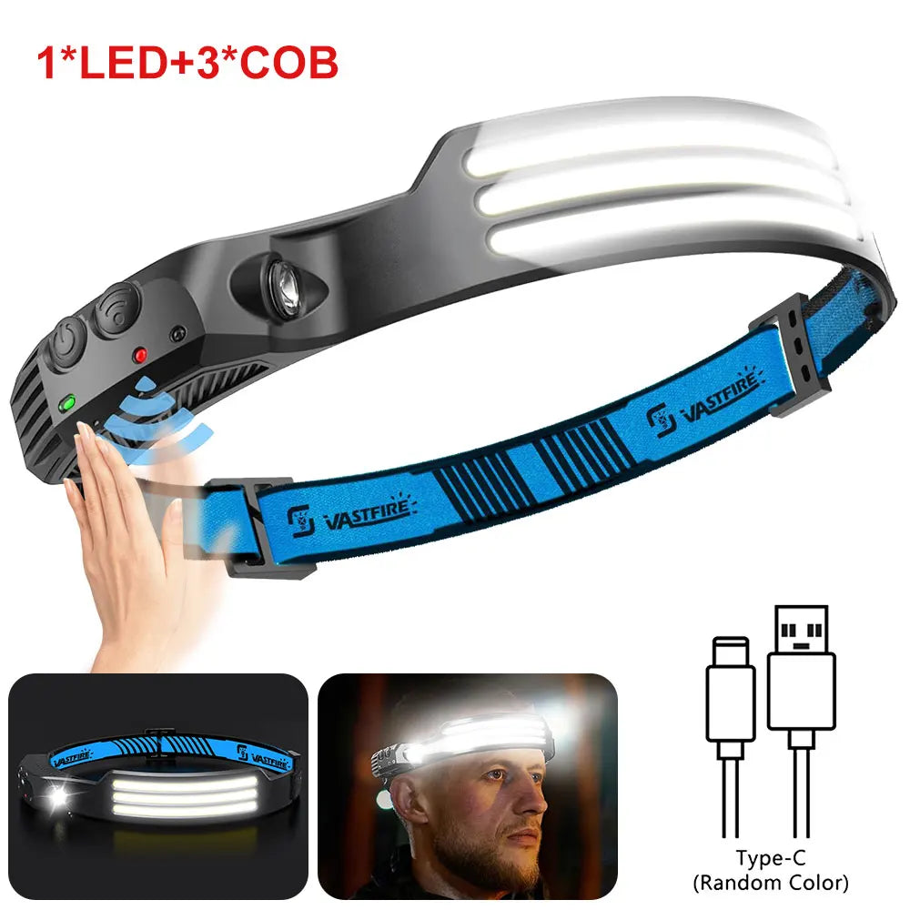 Vastfire COB LED Headlamp 350 Lumens USB Rechargeable Outdoor Camping Light