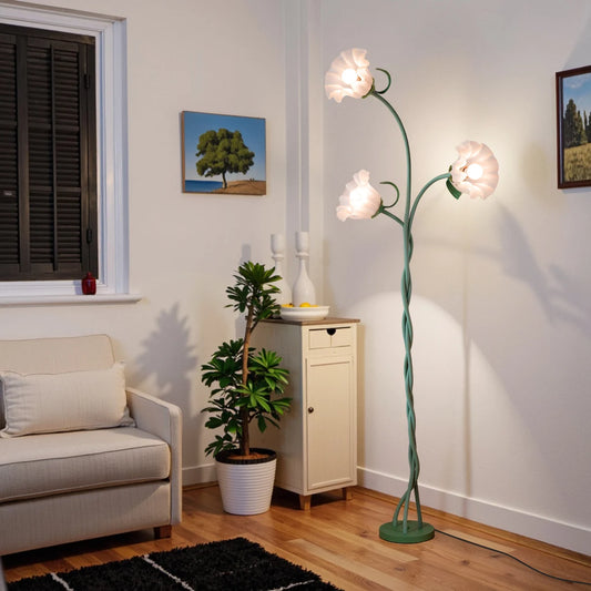 Retro Three-Head Flower Floor Lamp With Dimmable Lighting