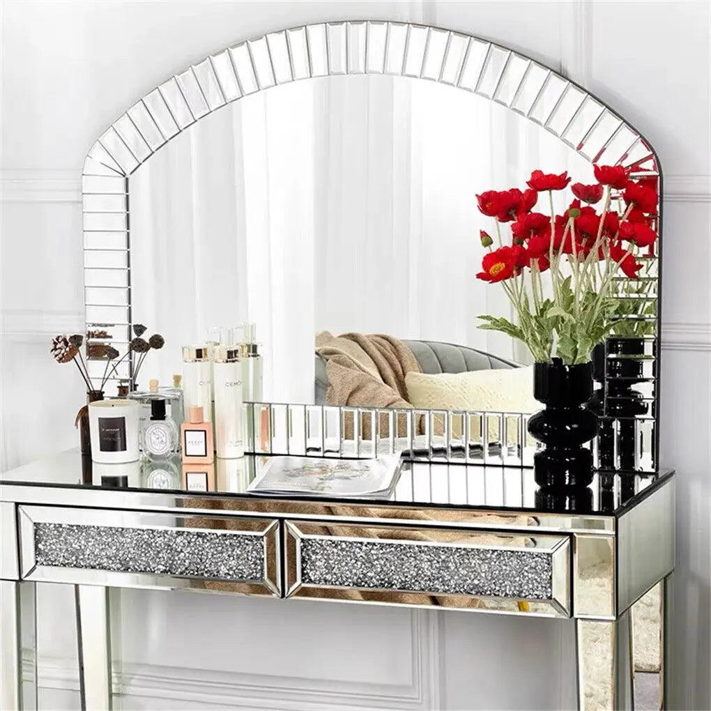 Large Wall Mirror 100 x 70cm Arched Venetian Mirror with Beveled Glass Frame Accent Mirror for Entry Living Room Bathroom Decor