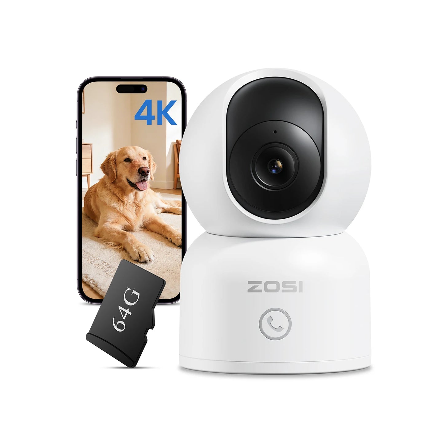 ZOSI 360 AI PTZ Security Camera With Auto Tracking Night Vision 2K Resolution Full 360 Degree Coverage