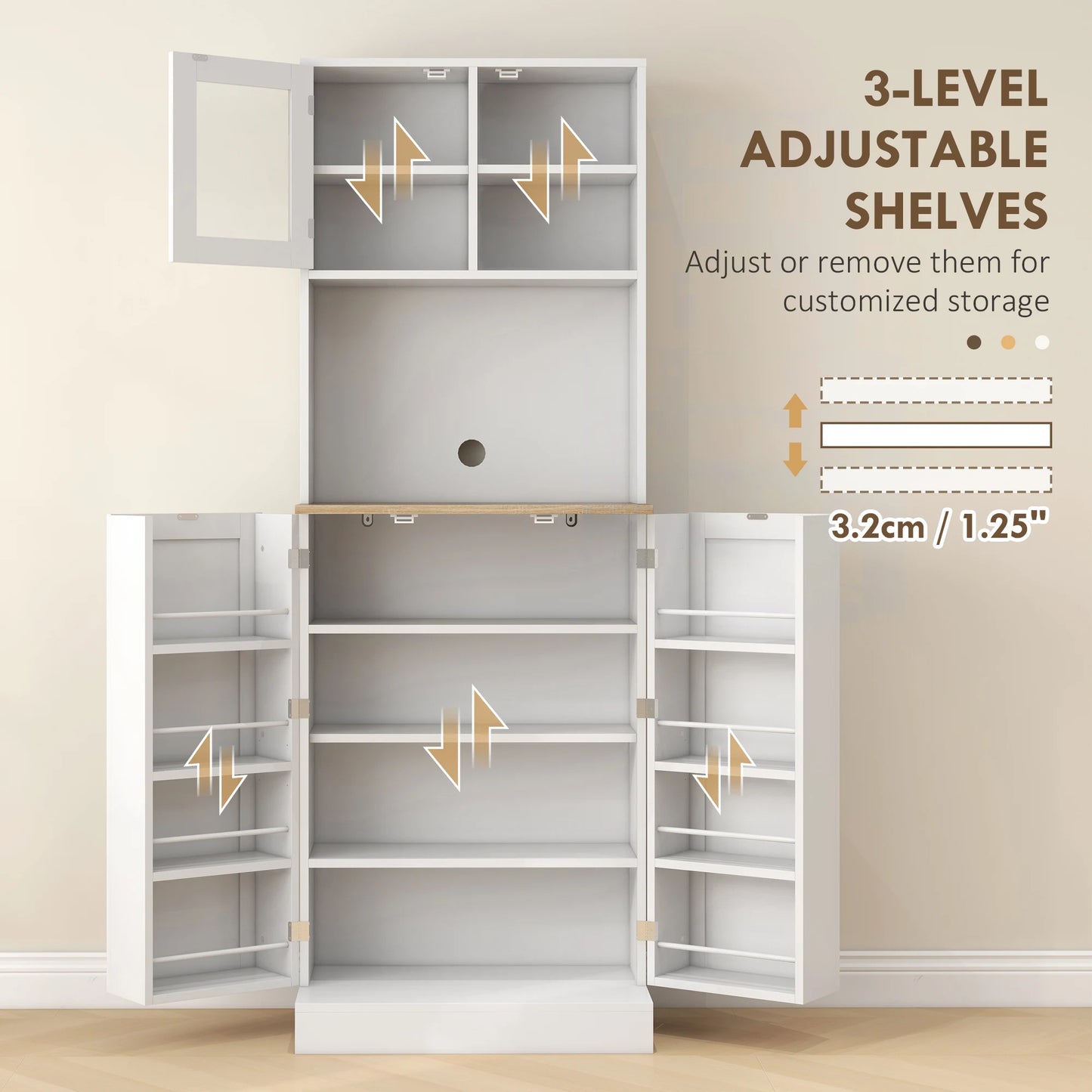 HOMCOM Kitchen Pantry Storage Cabinet With Microwave Stand For Modular Kitchen Organization