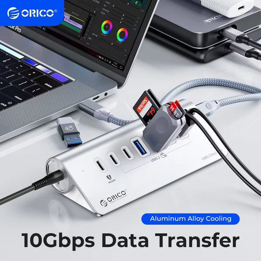 Orico 7 Port USB C Hub With 60W Power Delivery And USB 3.2 Gen 2 Data Up To 10Gbps