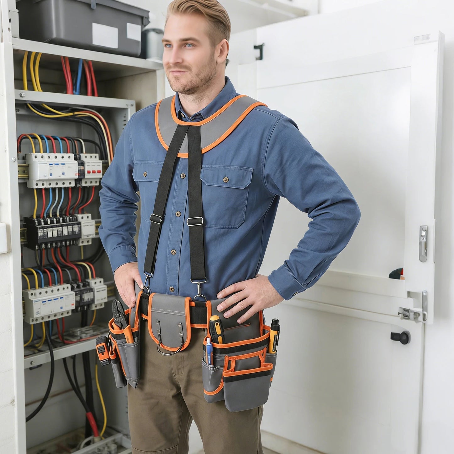 Heavy Duty Tool Belt With Suspenders For Electricians And Carpenters Adjustable Waist And Shoulder Harness