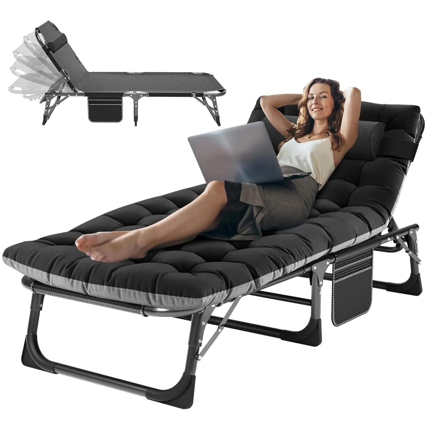 4-In-1 Outdoor Lounge Chair With Face Holes For Tanning Heavy-Duty Recliner Weather-Resistant For Poolside And RV