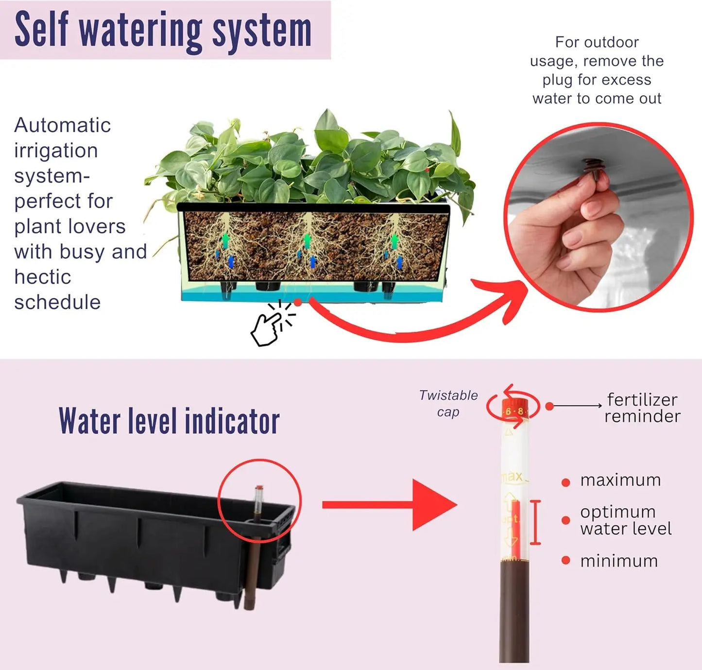 Self Watering Wall Planters For Indoor And Outdoor Vertical Garden Set Of Two With Built In Water Level Indicator