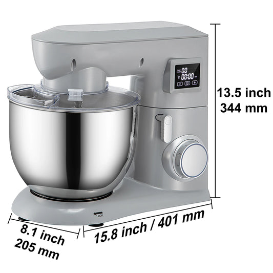 SucceBuy 5 IN 1 Stand Mixer Multifunctional Electric Mixer with 6 Speeds LCD Screen Timing 7.4 Qt Stainless Bowl Dough Hook