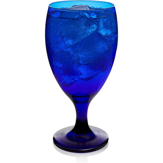 Stylish Cobalt Blue Drinking Glasses Set of 12 for Parties and Everyday Use Dishwasher Safe Stemmed Water Goblets with Elegant