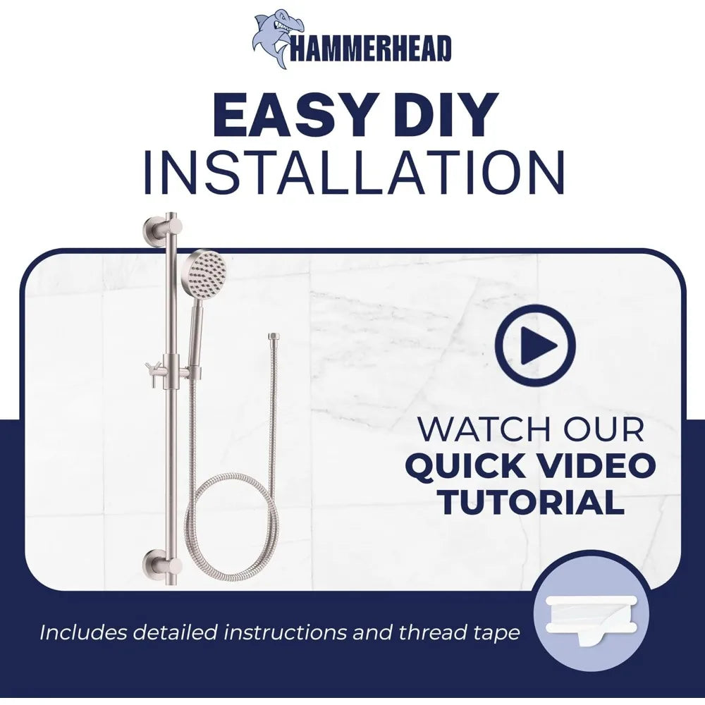 Brushed Nickel UltraDurableIndustrialGrade Solid Metal Shower Slide Bar System Handheld