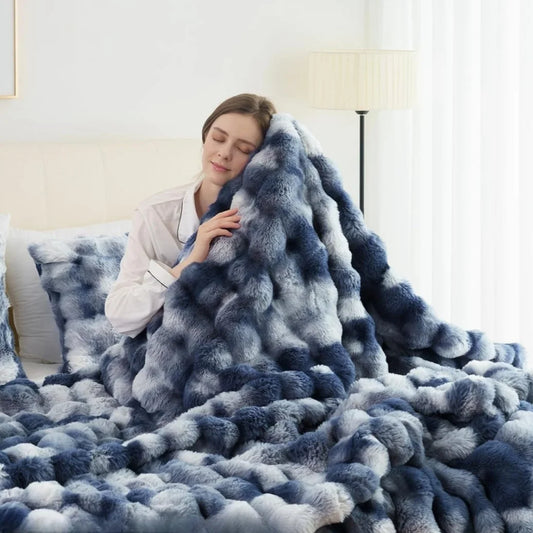 ROSEKINDCN Faux Rabbit Fleece Weighted Blanket 6 Lbs Knitted Wool Plaid Modern Bed Throw