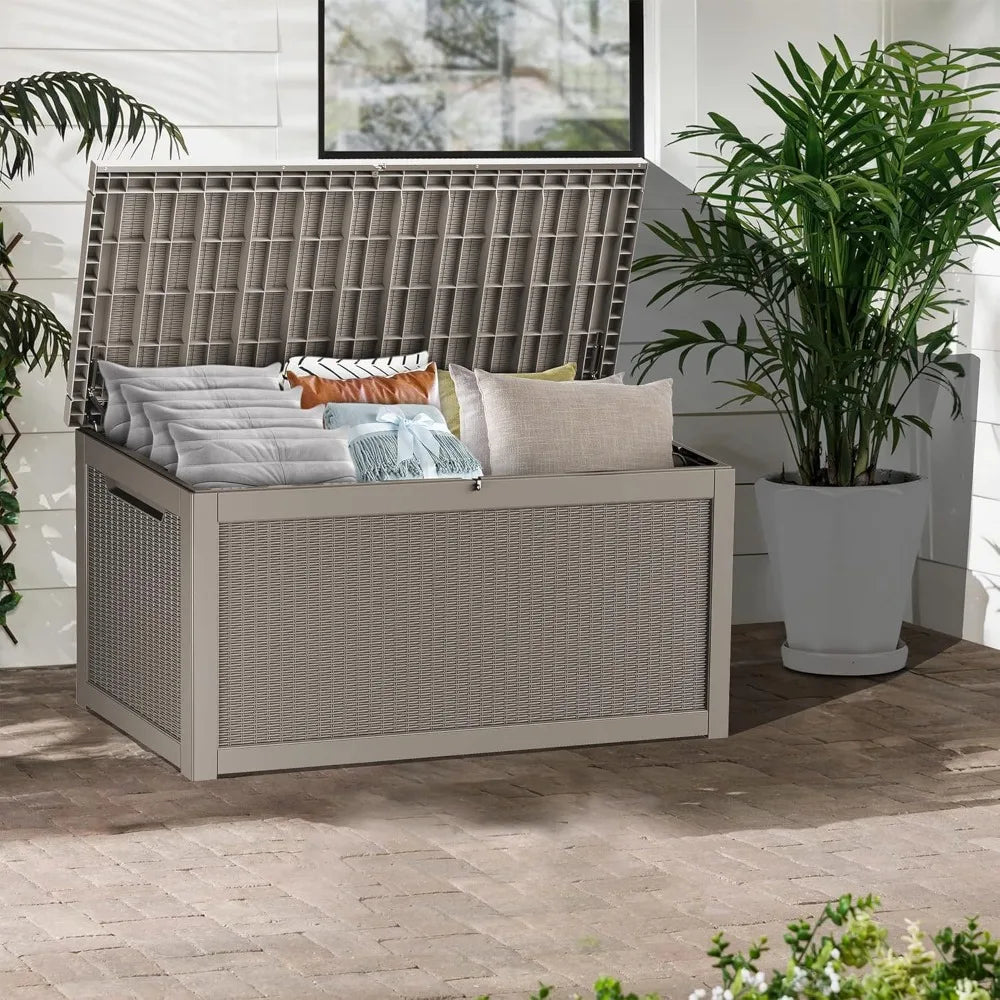 Lockable Resin Deck Box For Outdoor Storage Cushions All Weather UV Resistant Durable