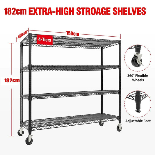 Industrial Storage Shelving Unit with Wheels Wire Shelving Adjustable Metal Pantry Shelves for Garage Kitchen Closet Commercial