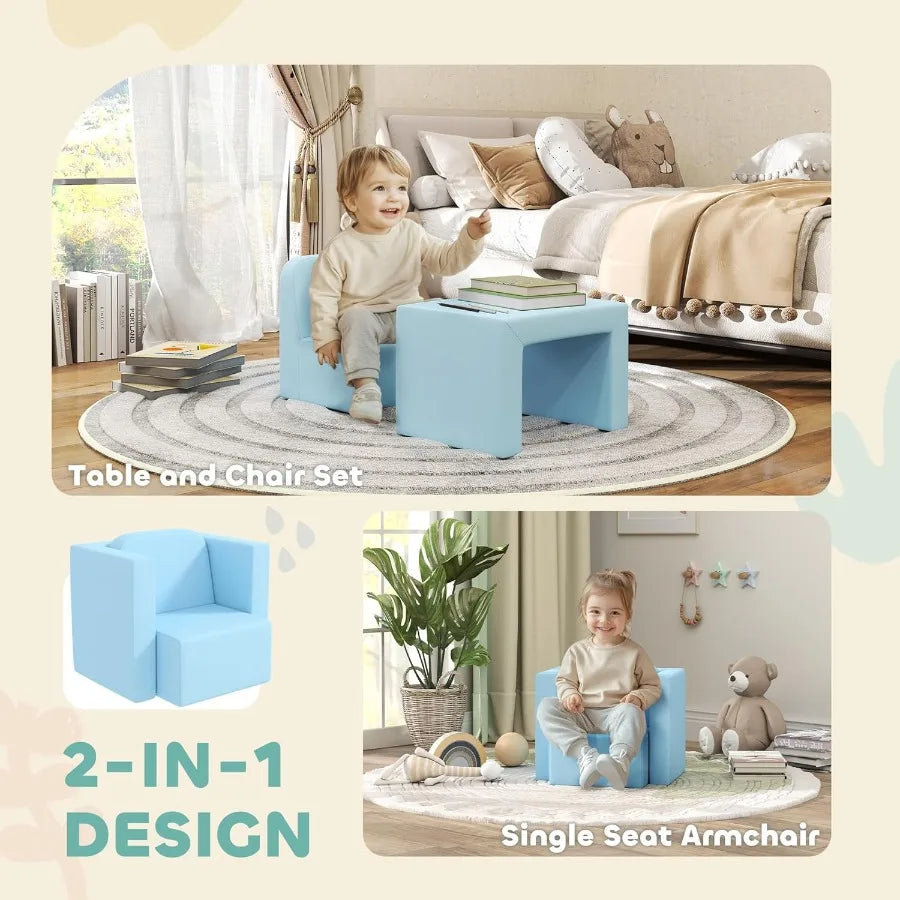 2 In 1 Kids Sofa Convertible Table And Chair Set