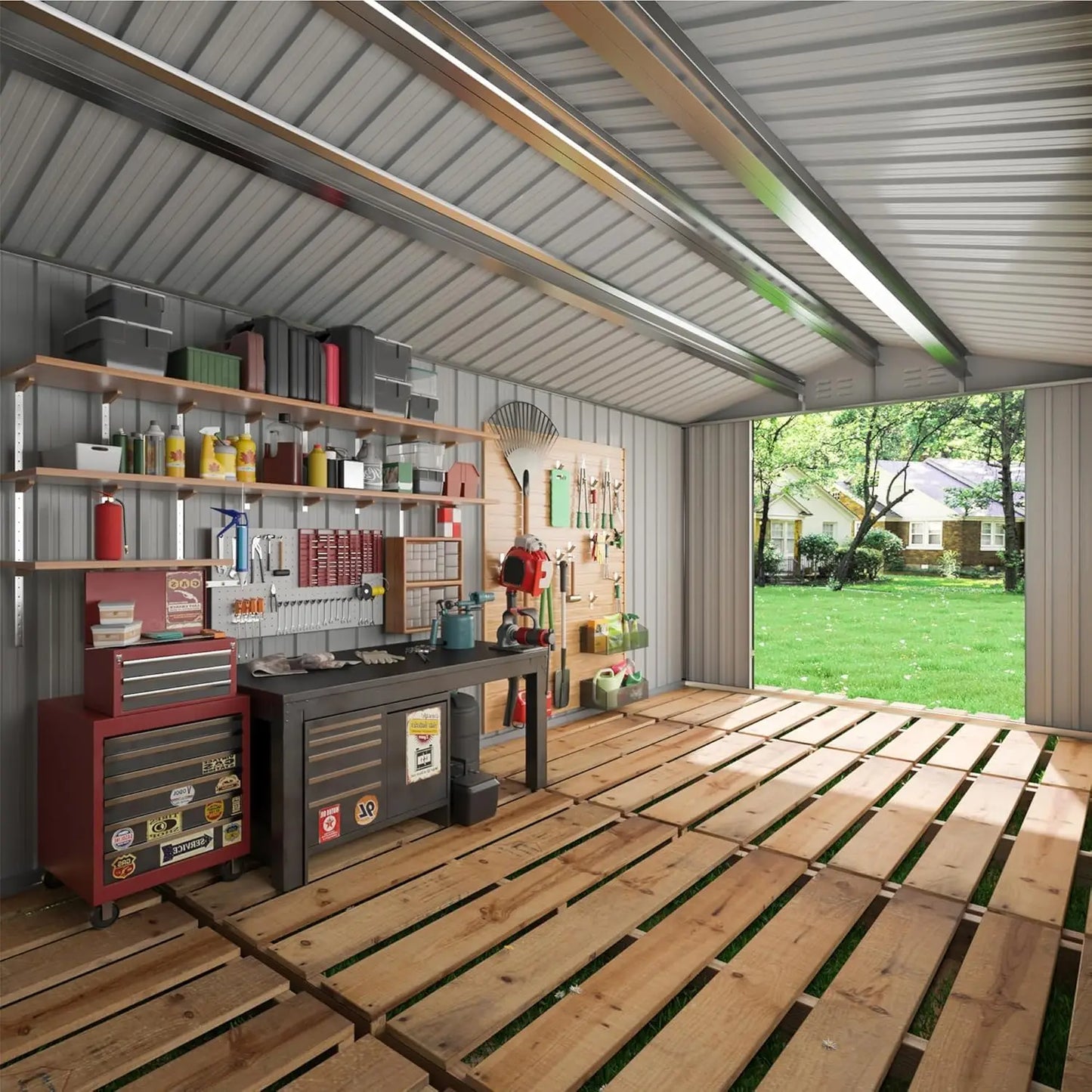 VIWAT Heavy Duty Outdoor Metal Storage Shed in Galvanized Steel with Lockable Door for Tools Bikes and Outdoor Gear