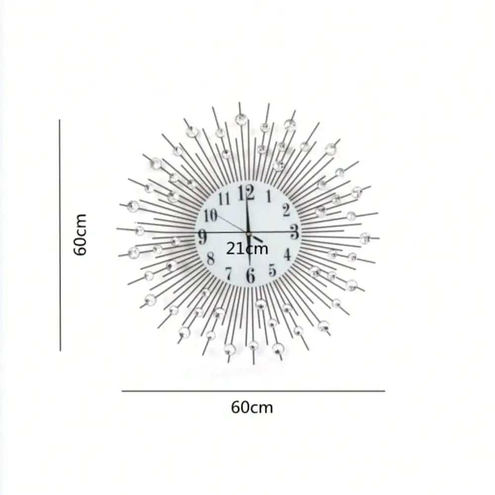 Sun Design Crushed Diamond Crystal Wall Clock 60x60cm Home Decor Large Modern