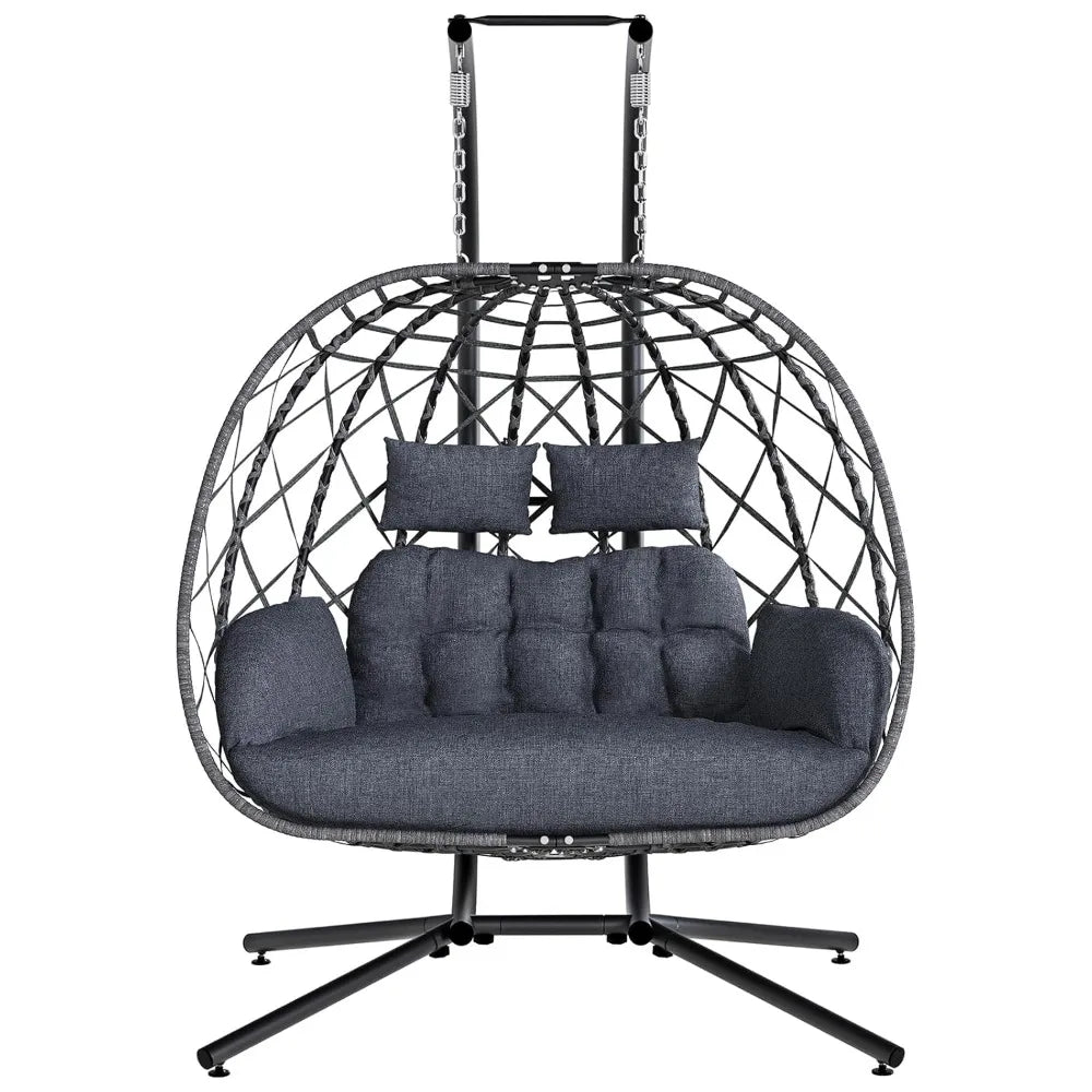 Double Egg Swing Chair With Stand For Two Outdoor Hammock