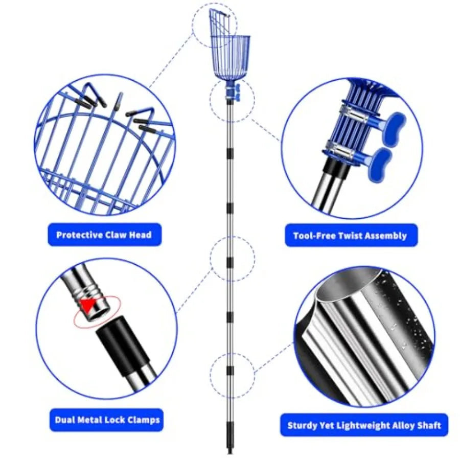 Extendable Fruit Picker Pole With Adjustable Basket For Apple And Citrus Harvesting From Tall Trees
