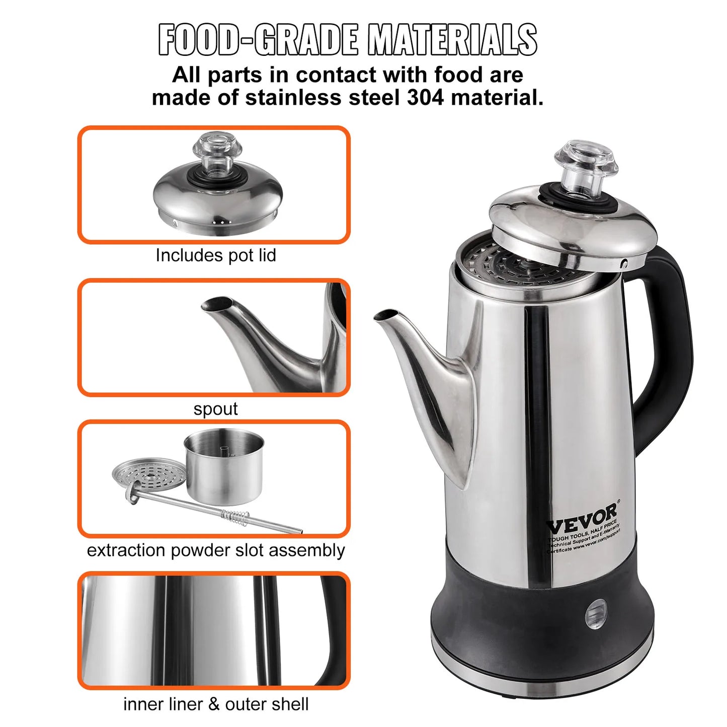 SucceBuy 12 Cup Electric Percolator Coffee Pot With Keep Warm 1000W Quick Brew 1.8L Capacity For Coffee Tea