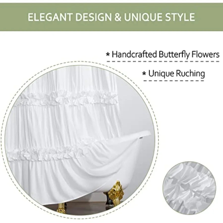Victorian Ruffle Shower Curtain Ruched Bow Tie Polyester Knit Bath Curtain For Timeless Classic And Modern Decor