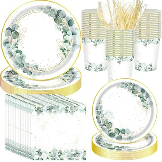 Disposable Party Tableware Set For 50 Guests With Plates And Napkins All In One Coverage Leak Resistant PVC