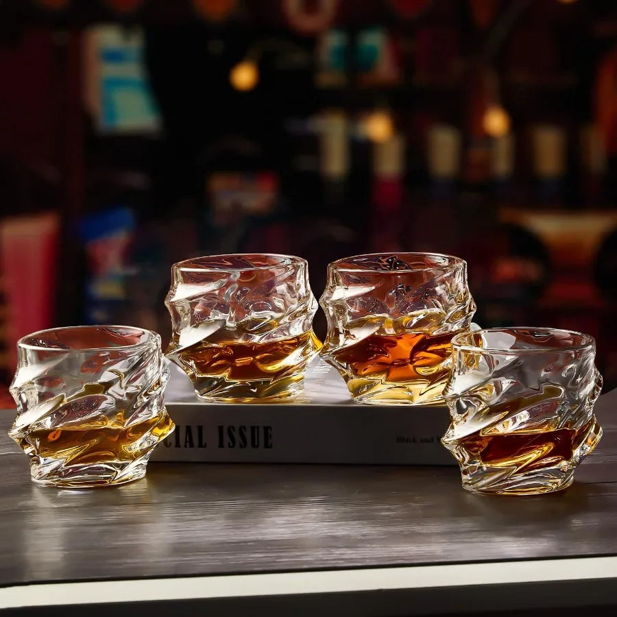 Hand Blown Crystal Whiskey Glasses Set Of 4 For Scotch Bourbon Rum Gin And Water