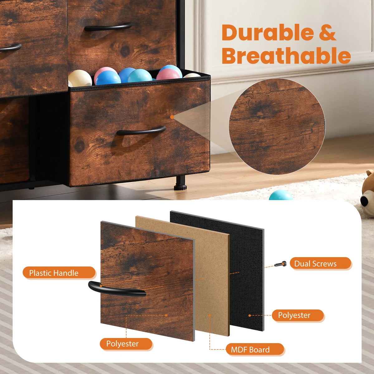 JHK Modern 9 Drawer Fabric Storage Wardrobe Organizer TV Stand