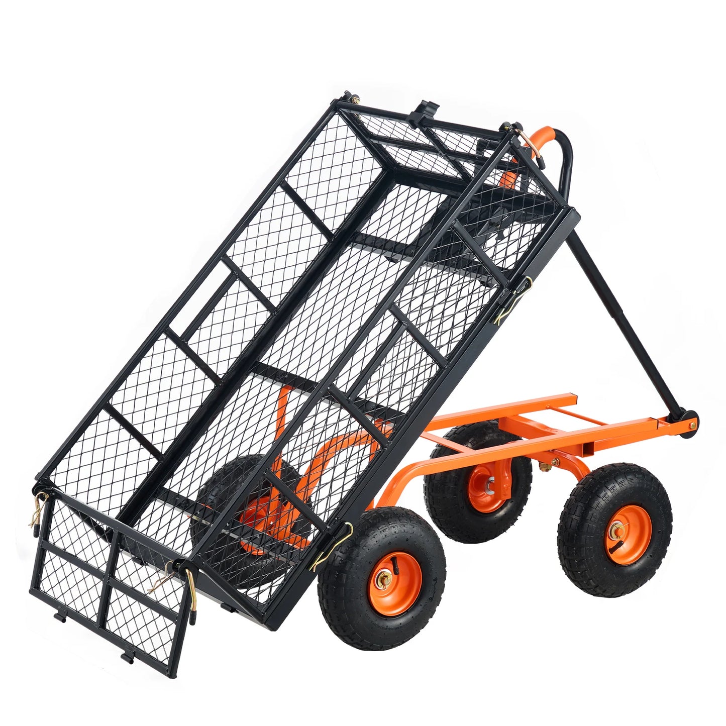 SucceBuy Garden Cart Dump Cart Heavy Duty Utility Wagon 400 Lb Load Capacity 2.1 Cu Ft Cargo Space Metal Frame