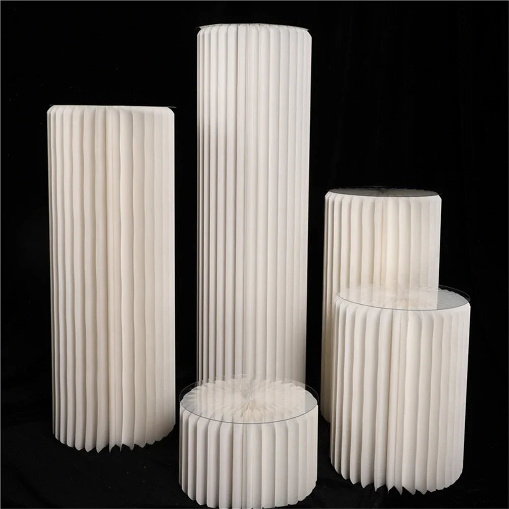 NONECN Paper Folding Cylinder Display Rack for Weddings and Events Adjustable Heights 20 to 100 cm Diameter 30 cm
