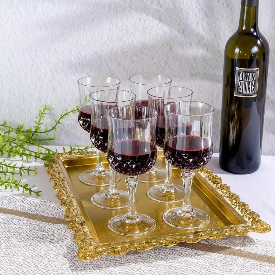 Plastic Wine Glasses 24 Piece Set Disposable Stemmed Goblets With Crystal Like Diamond Pattern 7 Oz