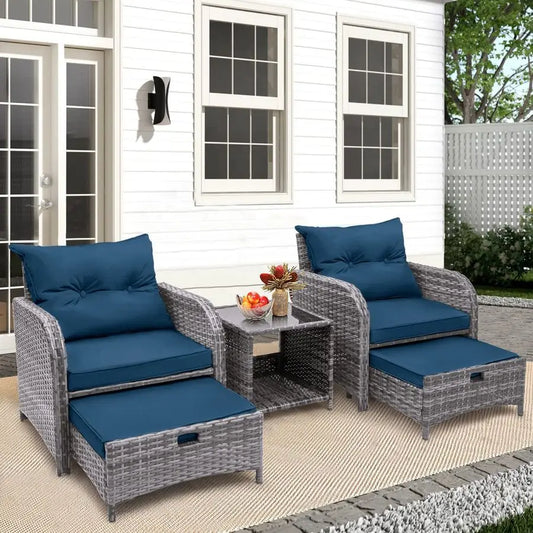 Pieces Wicker Outdoor Patio Chairs Set with Ottoman, All Weather PE Rattan Patio Conversation Furniture Set Outdoor Furniture Se