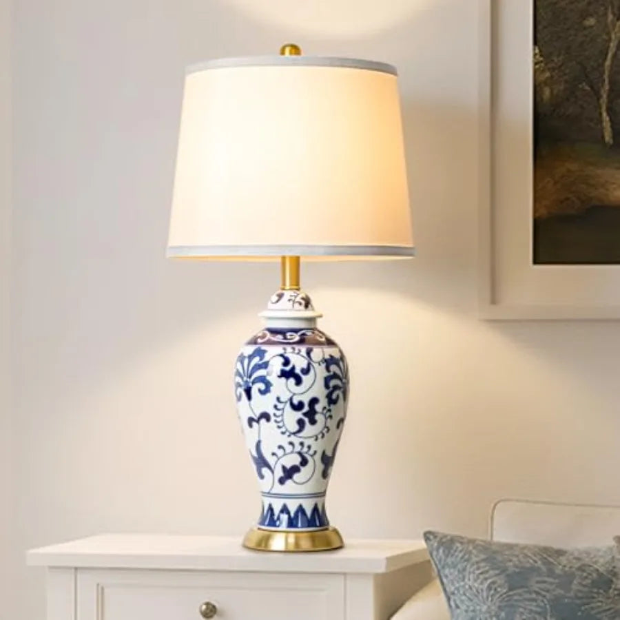 Traditional Chinoiserie Ceramic Solar Garden Table Lamp