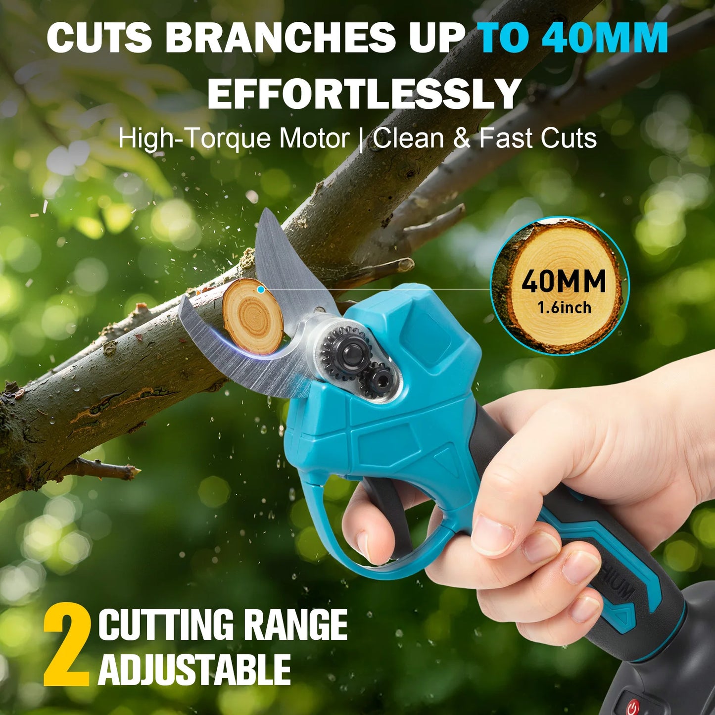 Brushless Electric Pruning Shears With 21V 2Ah Battery For 40mm Branch Cutting High Torque