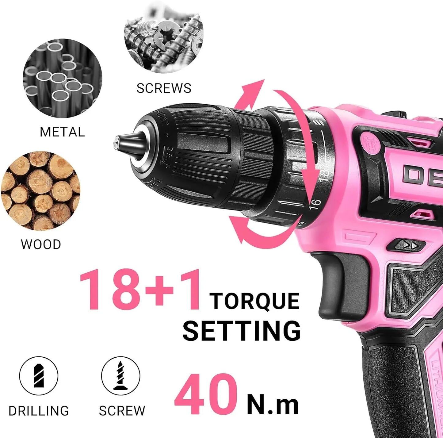 Deko 20V Cordless Drill Set With Variable Speed 0-1350 RPM