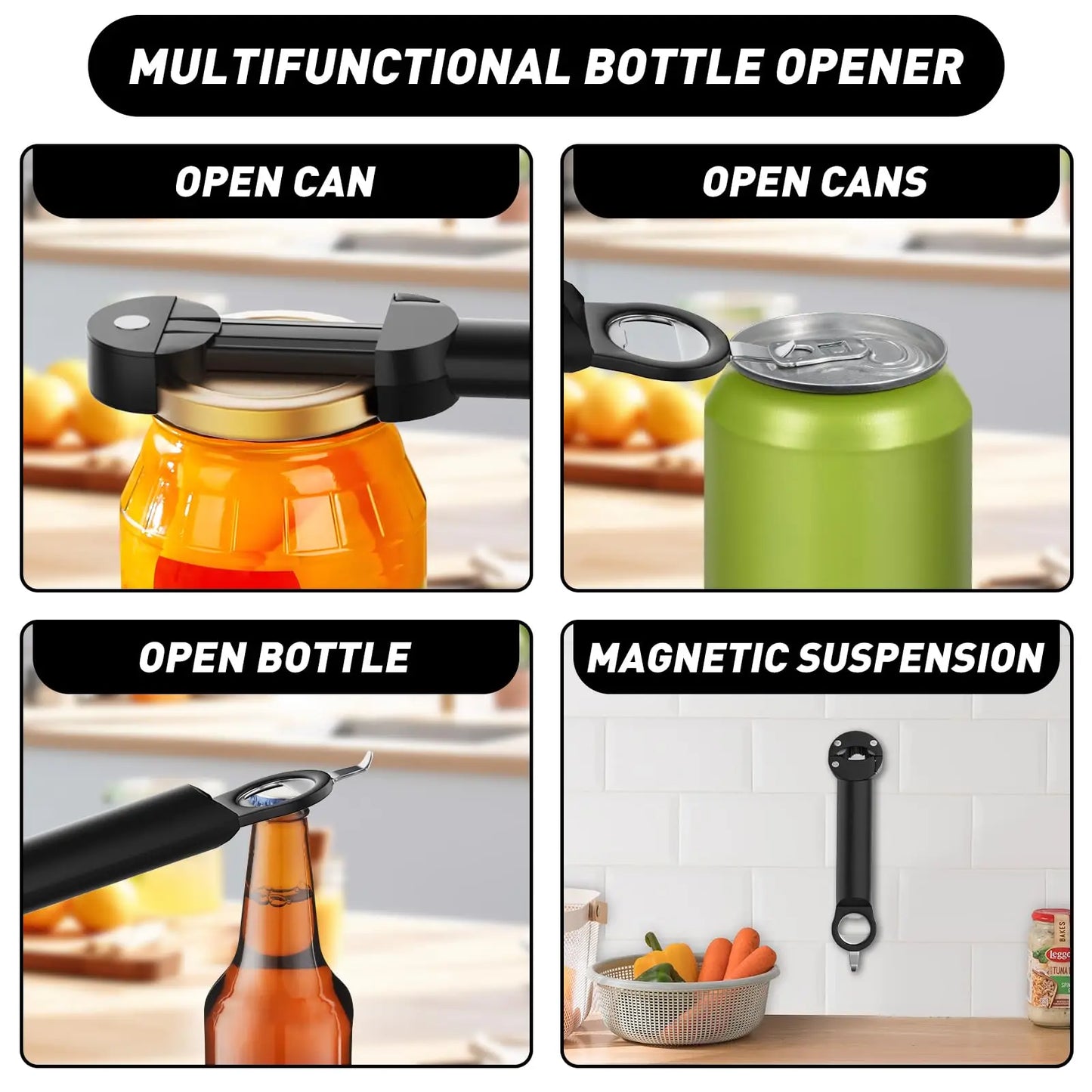 Ergonomic Multifunctional Bottle Opener Adjustable Stainless Steel For Seniors With Easy Grip
