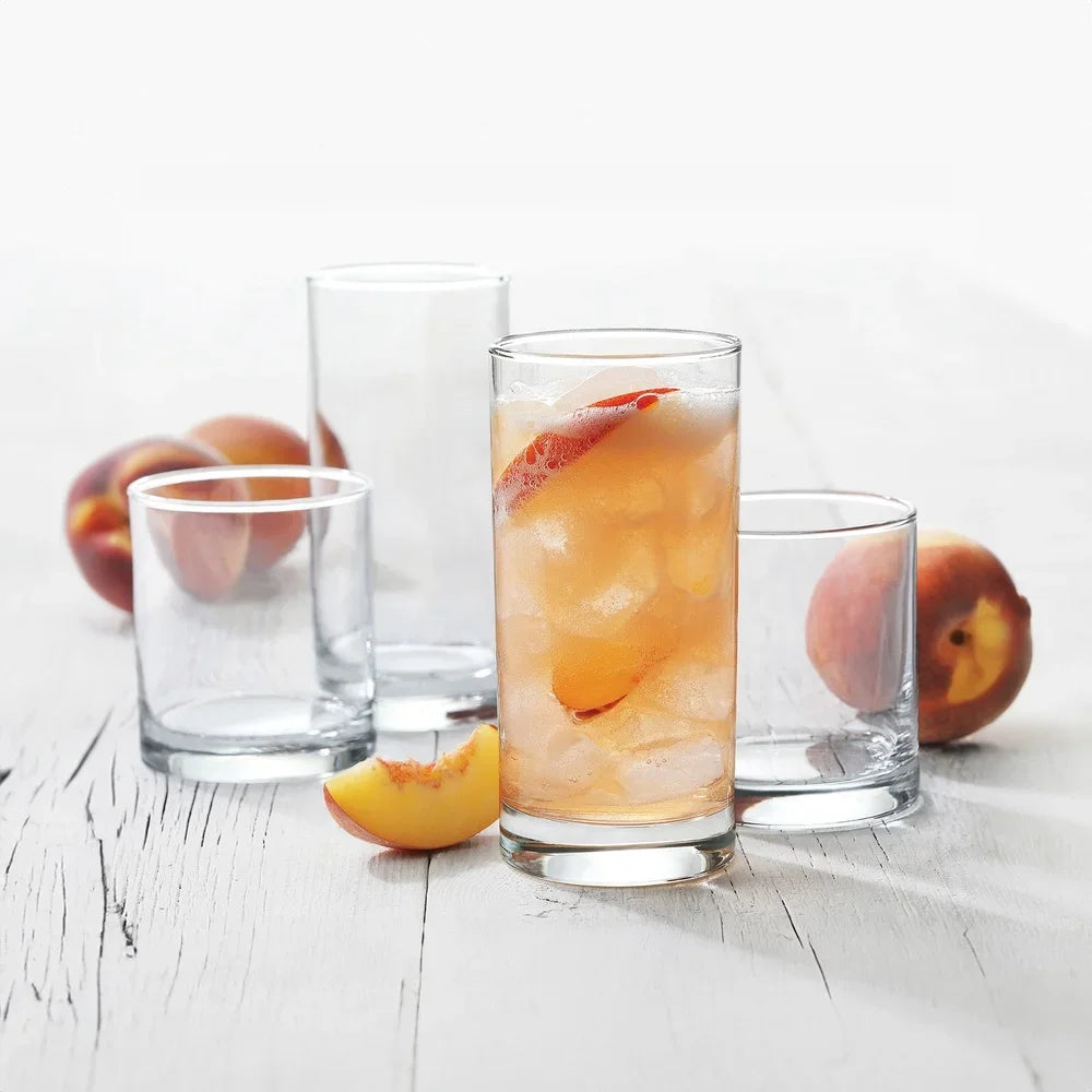 12 Piece Clear Glass Drinkware Set With Six 16 Ounce Cooler Glasses And Six 11 Ounce Rock Glasses For Juices And Water