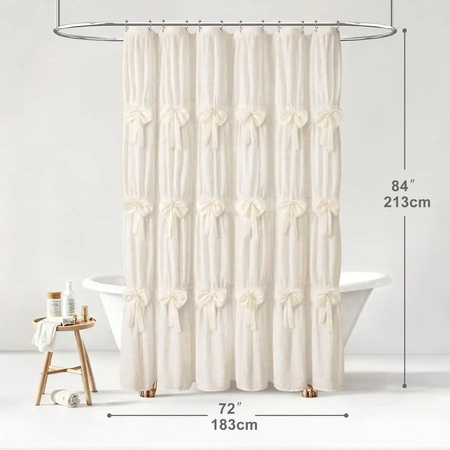 Farmhouse Vintage Ruffle Bow Shower Curtain Polyester Bathroom Decor With Timeless Charm