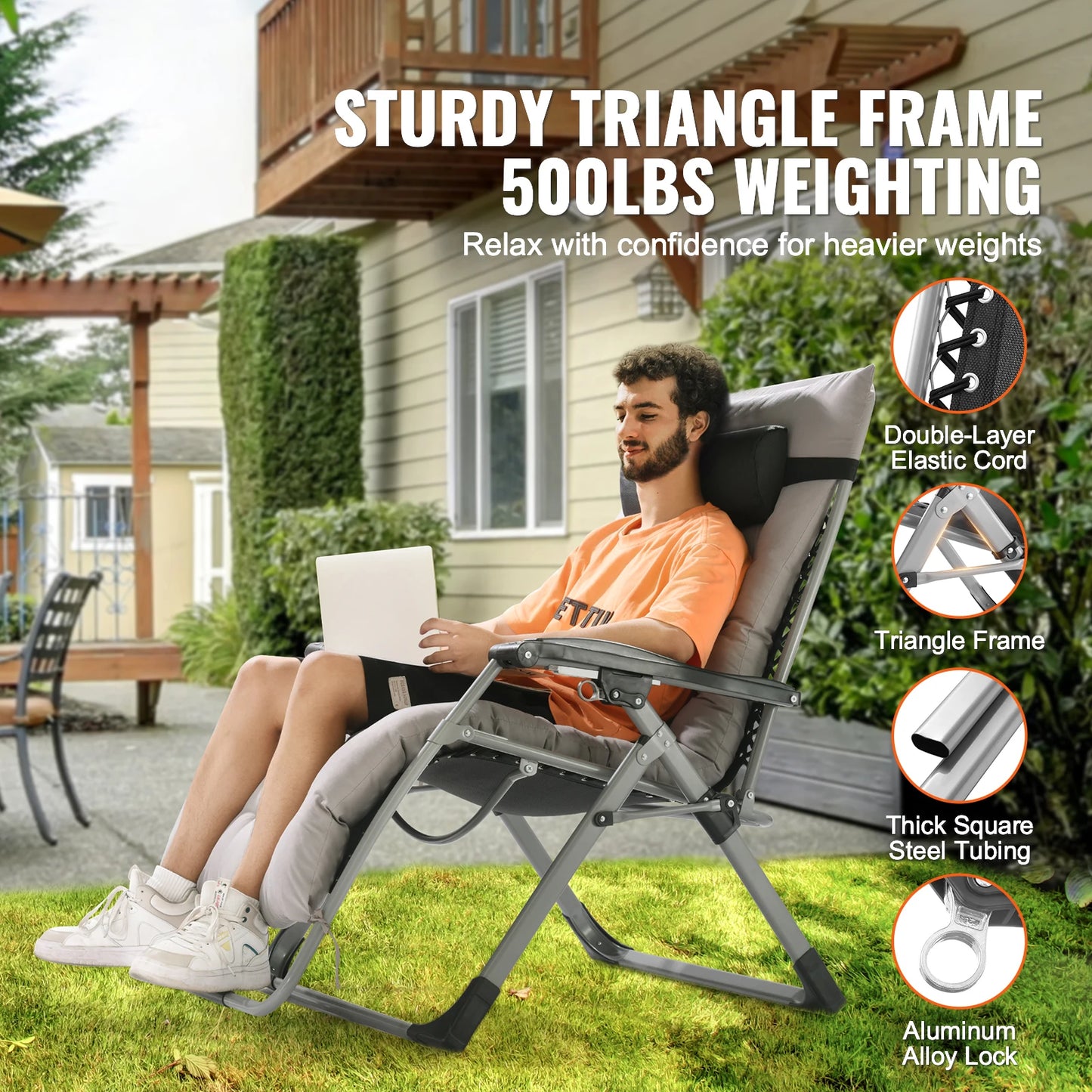 SucceBuy Zero Gravity Chair Recliner With Adjustable 90 To 170 Degrees Cushion Footrest And Cupholder Up To 500 Lbs