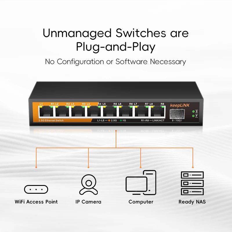 KeepLiNK 9 Port Multi Gigabit Switch With 2 5G Copper RJ45 Ports And 10G SFP Plus Uplink